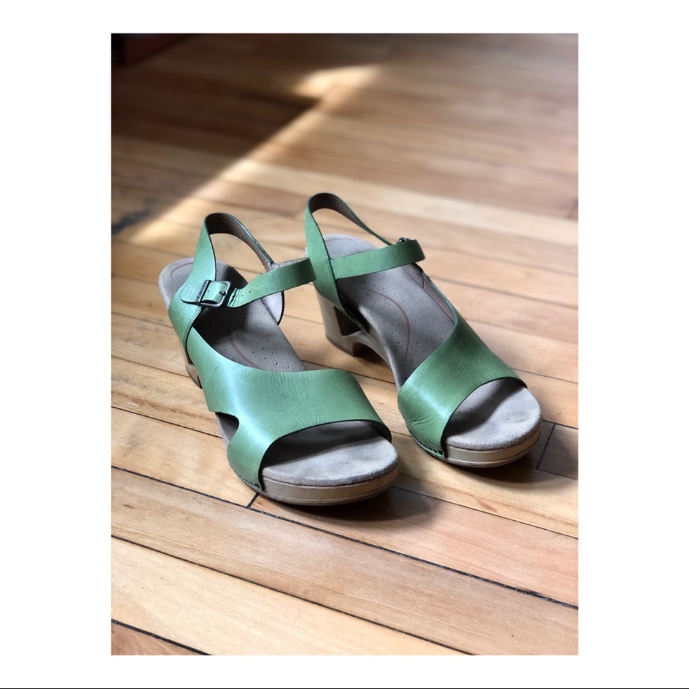 Dansko Green Leather Heeled Sandals